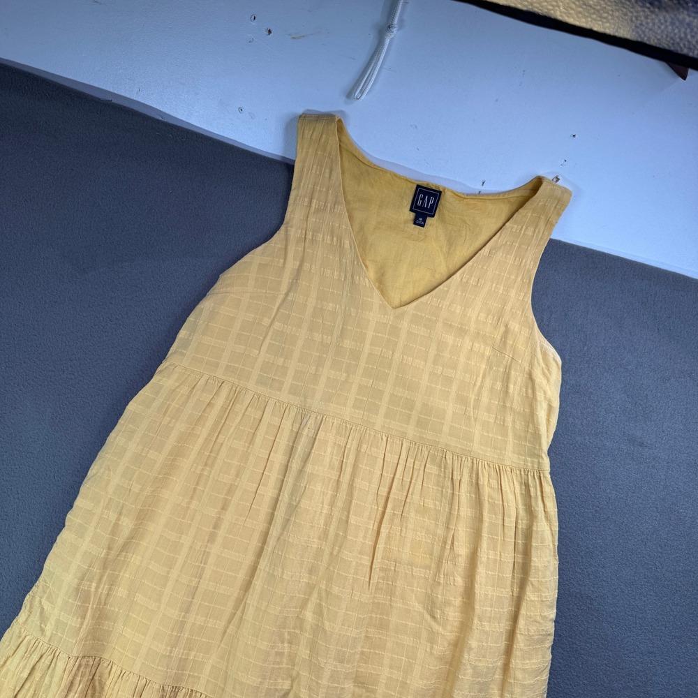 GAP V-Neck Tiered Midi Dress Women Medium French Almond Yellow Cotton Sleeveless - Picture 11 of 11